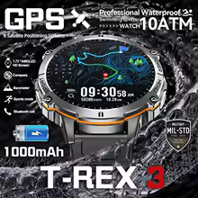 T-Rex 3 Military Grade 1000mAh Battery Smart Watch 10ATM Waterproof GPS Compass Altimeter Call AMOLED Men Swim Sports Smartwatch