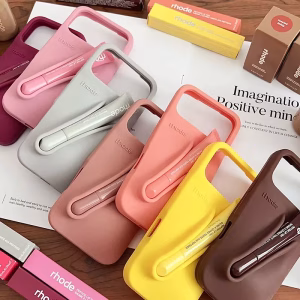 For iPhone 17 Pro Max Air 15 14 13 12 11 17 ProMax Plus Phone Case Gray Toast Ribbon Espresso Holder Silicone Lipstick Cover
