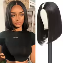 V Part Wig Human Hair For Women Short Bob Straight Glueless Brazilian Remy Bob Clip in Half Wig U Part Hair Wigs Natural Black