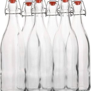 Clear Airtight Glass Bottles with Flip Top Lid (6-Pack)