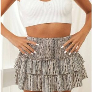 Spot wholesale European and American women's skirt pleated skirt ruffle printed skirt fashion floral bohemian skirt