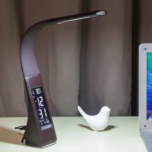 usb plug-in  95*65*510MM led eye-care desk lamp students study office perpetual calendar business imitation leather grain desk lamp bedside alarm cloc