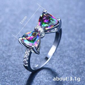 Explosive colorful treasure series senior sense of luxury bow zirconia ring sweet cool wind index finger ring women