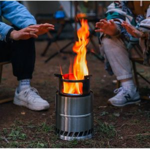 Outdoor portable round wood burning stove charcoal stove solid alcohol stove thickened stainless steel picnic stoves Large Size