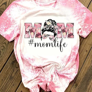 Mom Life Bleached T-Shirt with Floral and Animal Prints