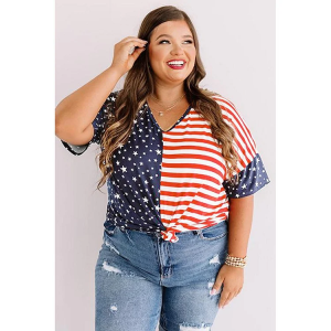 Plus Size Stripes and Stars Flag Print Patriotic Top