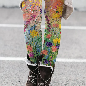 Wisherryy Cozy Almond Blossom Print Leggings