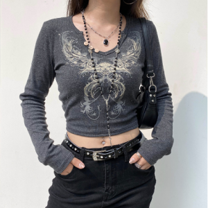 Autumn Retro Long-Sleeved Top: Hot Diamond Print for Women