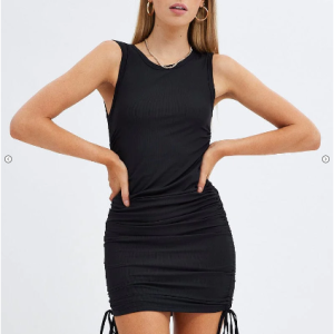 Black Mini Dress Sleeveless Side Ruched Bodycon