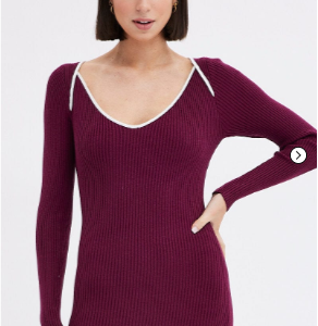 Purple Midi Dress Long Sleeve Sweetheart Contrast Bind