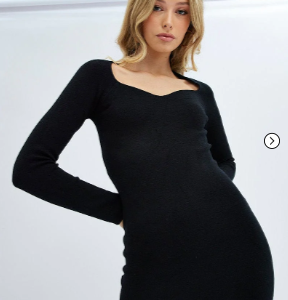 Black Midi Dress Long Sleeve Sweetheart Neckline Knit