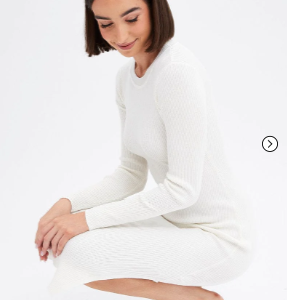 Brown Midi Dress Long Sleeve Round Neck Rib Knitted