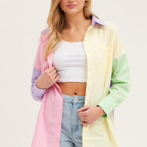 Multi Long Sleeve Collared Button Up Shirt