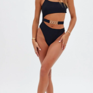 One Shoulder Cut Out Black Swimsuit with Elegant Design
