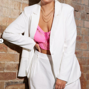 White Fitted Blazer Lined Long Sleeve Collared