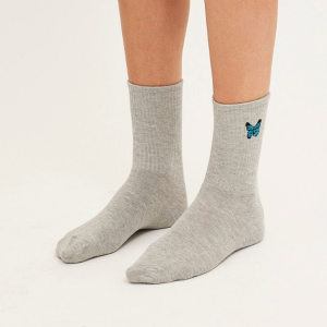 Grey Butterfly Embroidery Socks