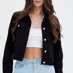 Crop Jacket: Long Sleeve Denim in Stylish Black