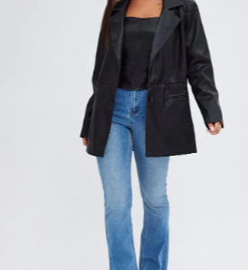 Black Jacket Faux Leather Collared