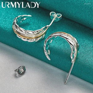 Stud Earrings URMYLADY 925 Sterling Silver Feather For Women Wedding Engagement Party Fashion Jewelry