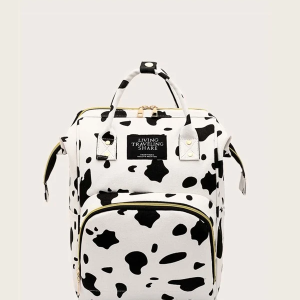Cow Print Diaper Bag, Trendy Top Handle Backpack, Large Capacity Outdoor Mummy Bag