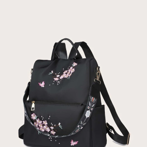 Functional Backpack with Butterfly and Floral Embroidery
