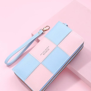 Letter Graphic Colorblock Zipper Around Long Wallet