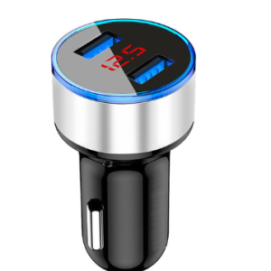 12V Car Charger with LED Display and Dual USB Ports