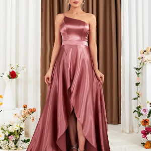 Tulip Hem Bridesmaid Dress with One-Shoulder Design