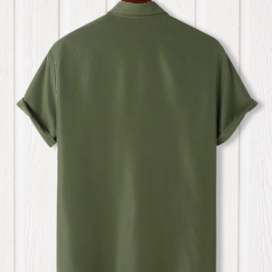 Men's Solid Button Up Shirt in Army Green