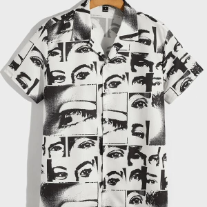 Graphic Lapel Neck Shirt for Men with Figure Design