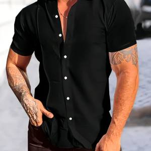 Solid Button Up Shirt for Black Men