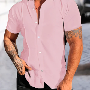 Solid Pink Button Up Shirt for Men