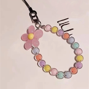 1pc Flower Decor Beaded Phone Lanyard