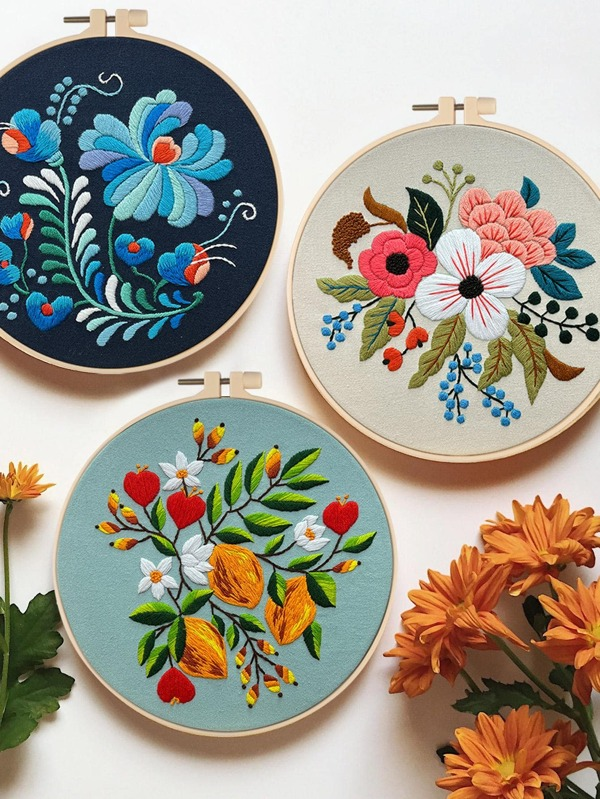 Embroidery Kit: Beginners' Set with Floral Patterns, Hoops, and Instructions