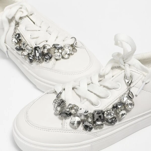 2 PCS Rhinestone Design Shoe Decoration, Silver Aluminum Stylish Accessories For Shoes