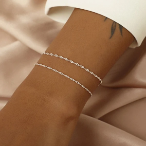 Set of Two Elegant Chain Bracelets with Minimalistic Design