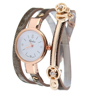 No.2 PU Leather Strap Crystal Dial Ladies Quartz Watch