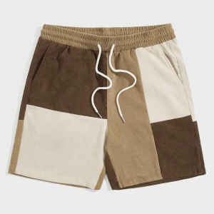 Color Block Corduroy Shorts with Drawstring Waist for Men
