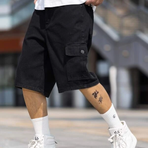 Denim Shorts for Men with Side Flap Pockets