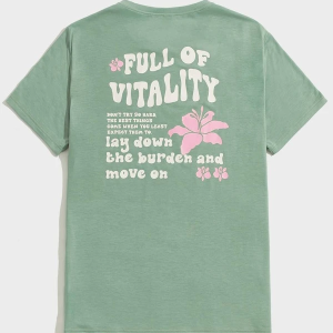 Men's Tee with Floral Patterns and Slogan Graphics