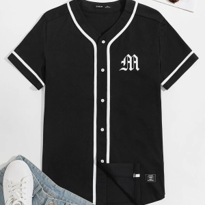 Men's Shirt with Graphic Letters and Contrast Tape Design