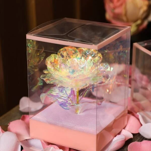 1pc Holographic Artificial Flower With Clear Box, Faux Rose