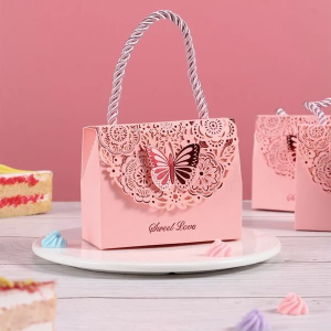 5pcs Hollow Butterfly Decor Gift Bag, Pink Paper Portable Gift Packaging Box For Party