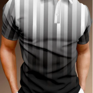 Men's Lapel Stripe Gradient Print Casual POLO Shirt