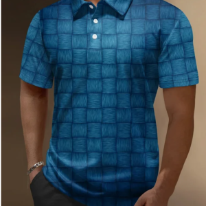 Men's vintage printed casual polo shirt