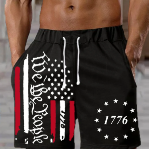 Men's Independence Day American Flag We The People 1776 Print Track Shorts