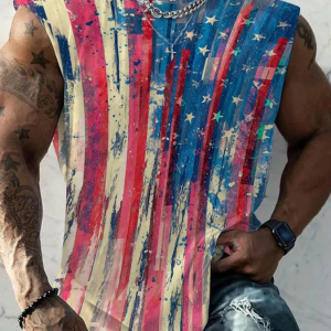 Men's 4th of July Flag Print Casual Tank Top