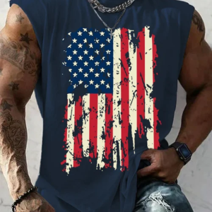 Men's Vintage America Flag Print Casual Vest
