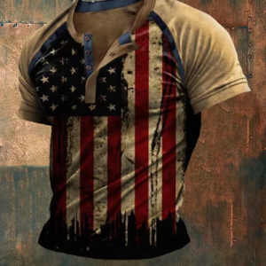 Men'S Vintage American Flag Print Casual T-Shrit