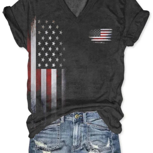 Vintage Flag Print Short Sleeve T-Shirt